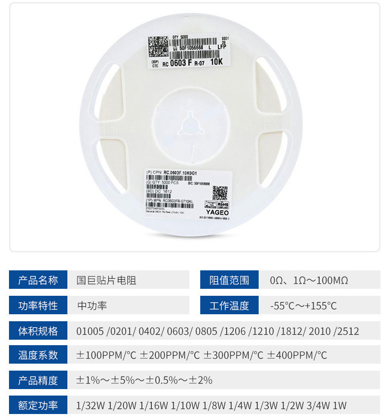 厚声品牌特约经销 贴片陶瓷电阻0201 0402 0603 0805 1206 1210 1812 2515